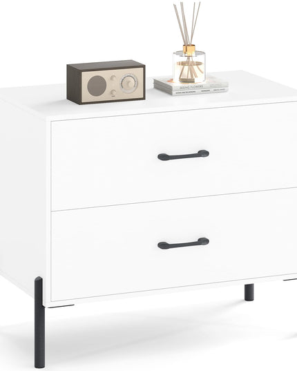 Table de chevet moderne Giantex à 2 tiroirs avec pieds et poignées en métal, kits anti-basculement