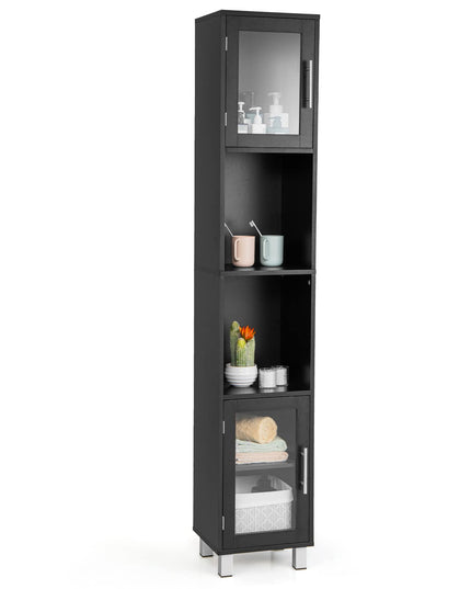 Tall Bathroom Cabinet, Home Bedroom Living Room Wood Linen Storage Cabinet Free Standing
