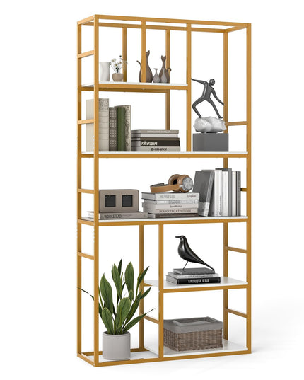 Giantex 5-Tier Bookshelf | 71" Freestanding Golden Bookcase with Open Storage Shelves