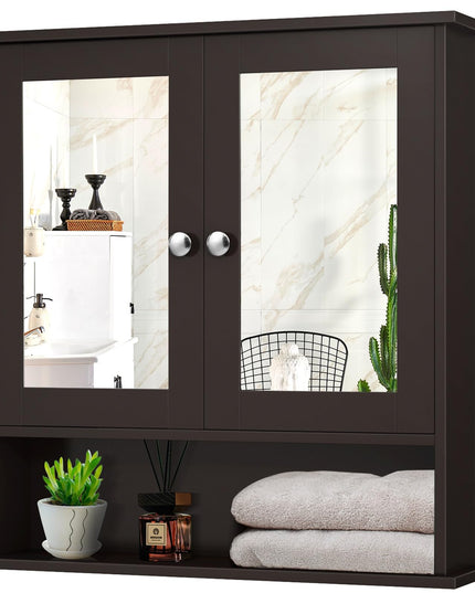 Giantex Medicine Cabinet, Bathroom Wall Cabinet with 2 Mirrored Doors, Adjustable Shelf