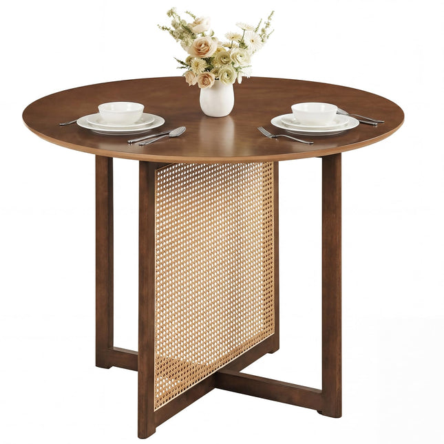 Table de cuisine de ferme Giantex de 95,2 cm avec pied en bois d'hévéa massif et base en rotin
