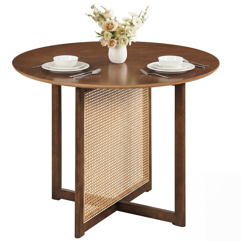 Table de cuisine de ferme Giantex de 95,2 cm avec pied en bois d'hévéa massif et base en rotin