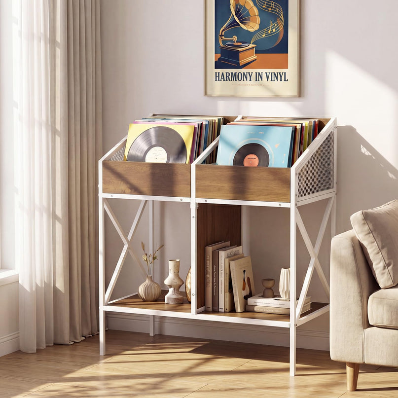 GIANTEX 2-Tier Record Player Stand Vinyl Record Storage