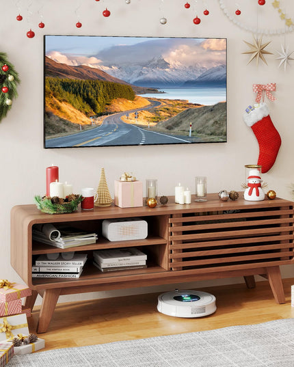 Meuble TV Giantex avec placard de rangement, porte coulissante et étagères réglables pour téléviseur de 50/55 pouces