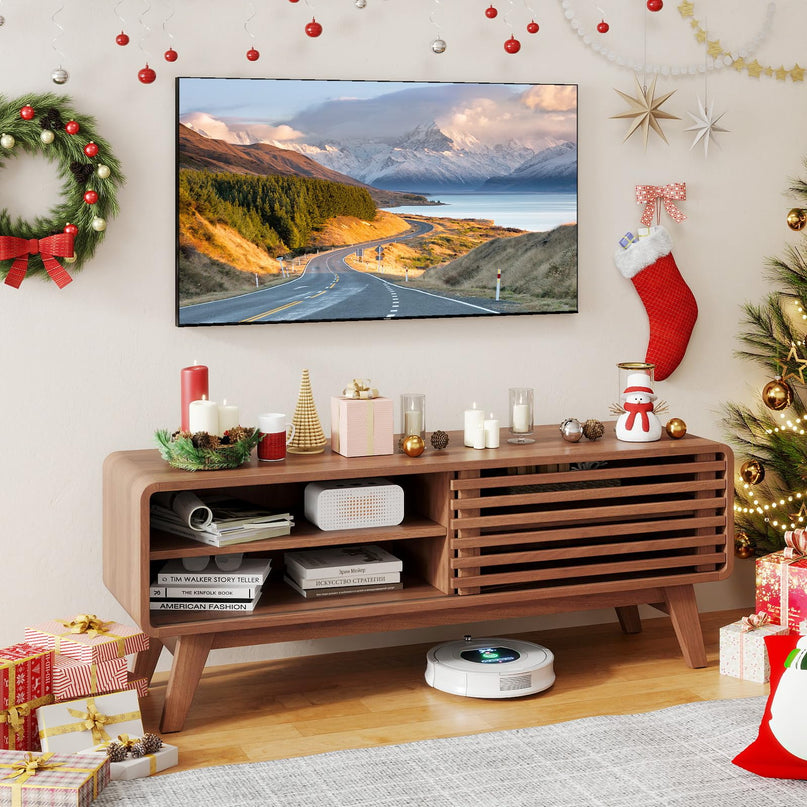 Giantex TV Stand with Storage Cabinet Sliding Door Adjustable Shelves for 50/55 Inch TV