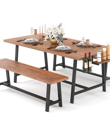 Giantex 72” Dining Table Set for 4-8, 3-Piece Kitchen Table Set with 2 Benches