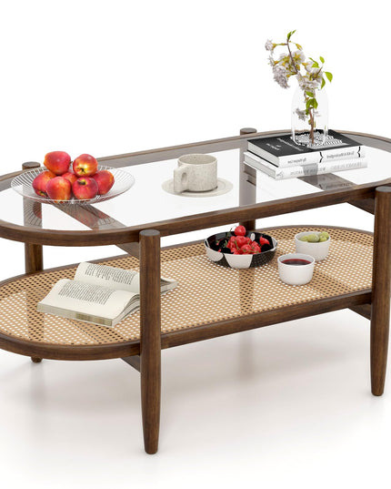 Boho Rattan Coffee Table - Giantex