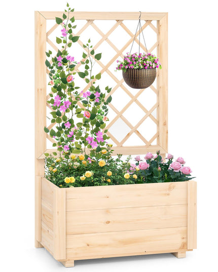 Giantex Raised Garden Bed with Trellis for Climbing Vine Flower Herb Vegetable Fruit