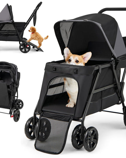 Giantex Dog Stroller with Low Entry & Ramp Access, Cat Stroller with Lockable & Shock-Absorbing All-Terrain Wheels