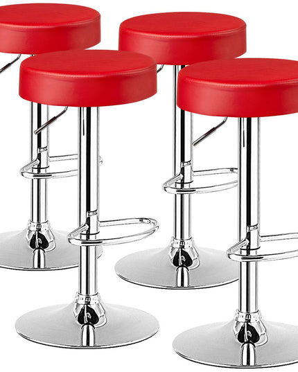 Modern Swivel Backless Round Barstool, PU Leather Armless bar Chair with Height Adjustable, Chrome Footrest