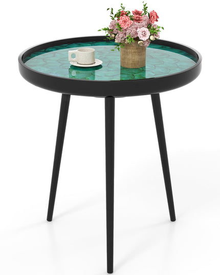 Giantex Outdoor Side Table, Round End Table with Epoxy Resin Finish