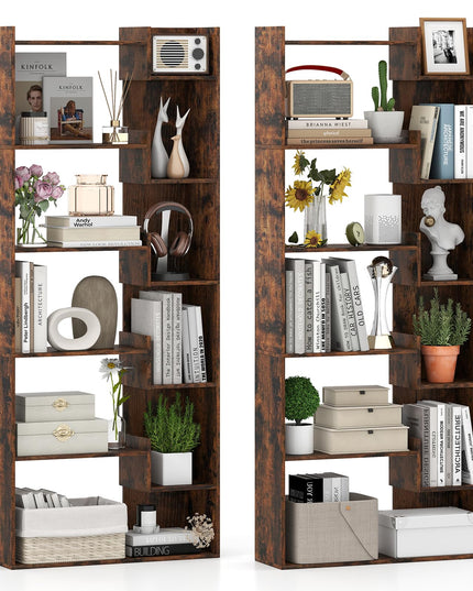 Giantex 6-Tier Bookshelf Wooden Bookcase with Staggered Shelves