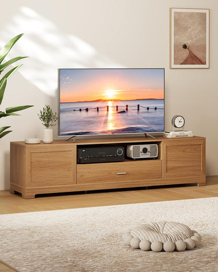 Meuble TV moderne de style ferme Giantex avec armoires de rangement et tiroir pour téléviseurs de 60 à 80 pouces