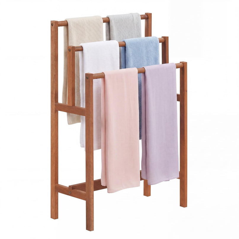 Giantex Freestanding Wooden Towel Rack Stand 3-Tier Bath Towel Drying Rack