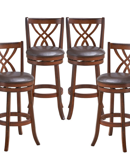 Giantex Brown Bar Stools PU Leather Cushioned Seat and Footrests, for Kitchen Island