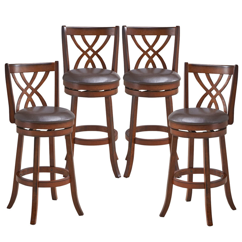 Giantex Brown Bar Stools PU Leather Cushioned Seat and Footrests, for Kitchen Island