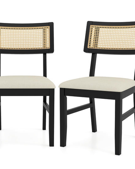 Chaises de salle à manger Giantex en rotin tissé avec pieds en bois d'hévéa et dossier incurvé