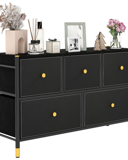 Giantex Dresser for Bedroom with 5 Storage Drawers - Fabric Dresser Tower with Metal Frame, Fabric Bins