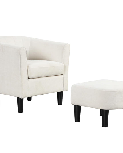 Giantex Modern Accent Chair with Ottoman, Upholstered Teddy Velvet Barrel Club Chair w/Footrest