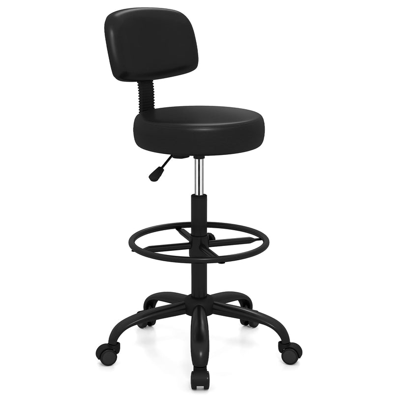 GIANTEX Drafting Chair with Back Adjustable Foot Rolling Stool with Wheels(1/2)