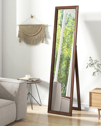 CHARMAID Full Length Mirror with Stand, Full Body Floor Mirror with Solid Wood Frame