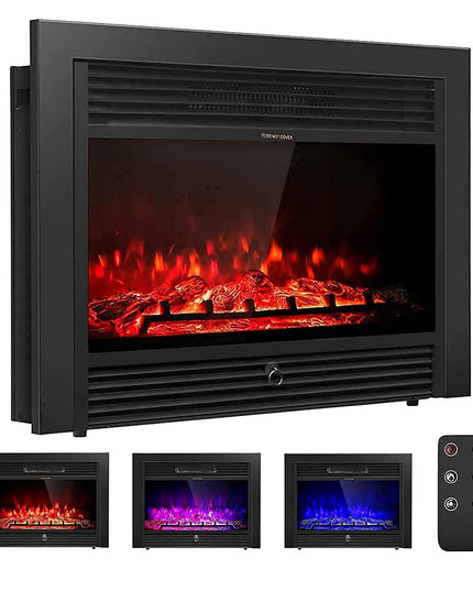 Giantex 28.5" Electric Fireplace Insert Recessed Mounted with 3 Color Adjustable Flames