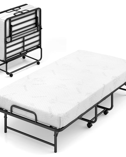 Cadre de lit pliant Giantex Twin avec matelas de 5 pouces et mousse à mémoire de forme (75" x 38")