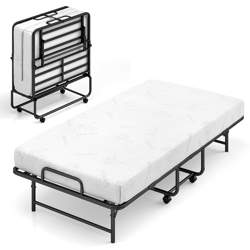 Cadre de lit pliant Giantex Twin avec matelas de 5 pouces et mousse à mémoire de forme (75" x 38")