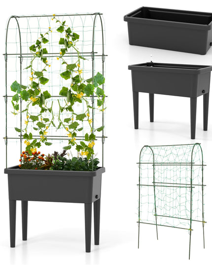 Giantex Raised Garden Bed with Climbing Trellis, Self-Watering Elevated Planter