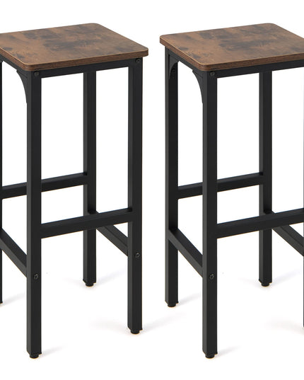 Giantex 28" Counter Height Bar Stools Set of 2, Metal Frame Bar Chairs with Adjustable Foot Pads, Brown