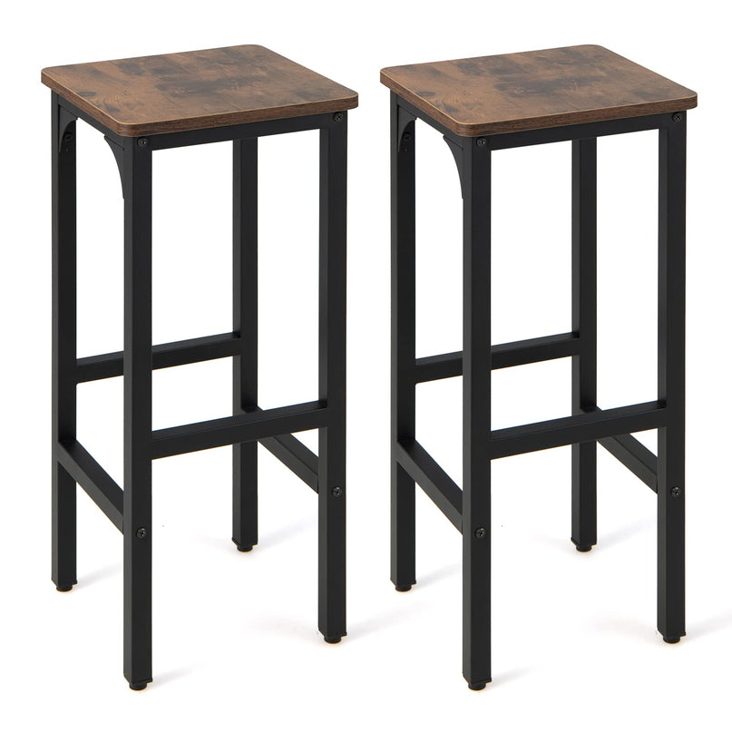 Giantex 28" Counter Height Bar Stools Set of 2, Metal Frame Bar Chairs with Adjustable Foot Pads, Brown