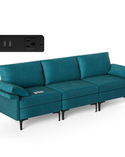 Giantex 3-Seat Sectional Sofa Couch, 100.5" L Convertible Sleeper with USB Port & Outlet