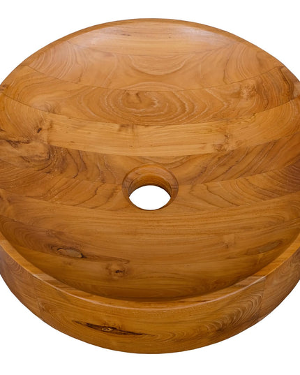 Giantex Teak Wood Vessel Sink - Bathroom Washbasin with Smooth Finish, 2.5” Drain Hole for 1 5/8" Drainage (16” x 16” x 4”)