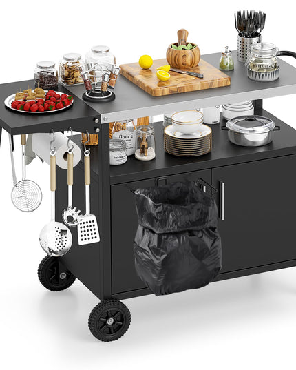 Giantex Outdoor Grill Cart with Storage Cabinet, Patio Kitchen Island Table with Stainless Steel Top