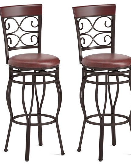 Giantex 30" Swivel Bar Stools Set of 2, Bar Height Bar Stools w/Back, Upholstered PU Leather Seat, Footrest, Rustic Brown