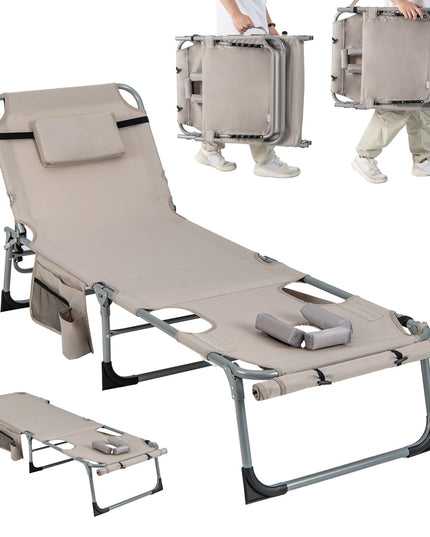 Giantex Folding Beach Tanning Chair - Outdoor Chaise Lounge Chair, 5-Position Adjustable Lounger with Face Hole