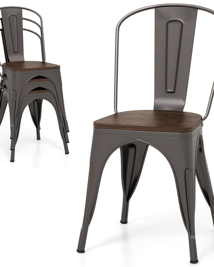 Giantex Metal Dining Chairs Set of 4, Stackable Kitchen Chairs with Wood Seat & Removable Backrest