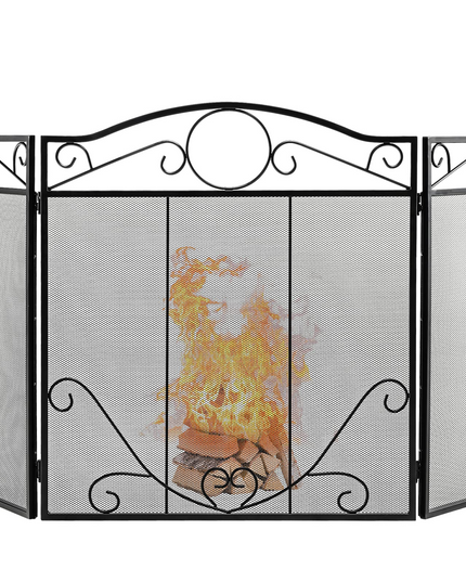 Giantex Foldable 3-Panel Fireplace Screen Black - 50x29 Inch No Assembly Required Freestanding Steel Mesh Fire Screen