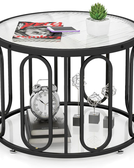 Giantex Small Round Glass Coffee Table, 24" Accent Side Sofa Tea Table with Tempered Glass Top & Oval Swivel Brackets