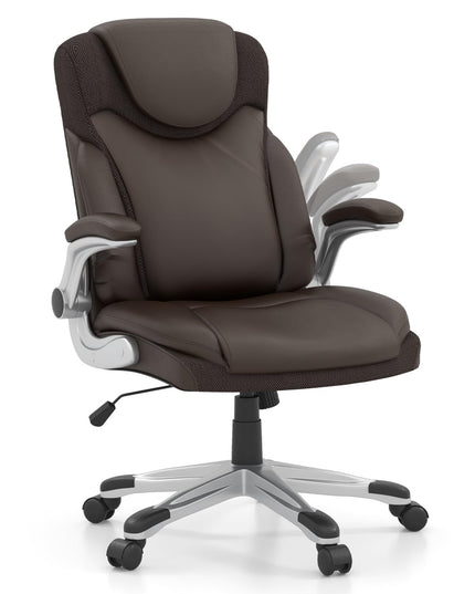 Giantex Executive Office Chair, PU Leather Ergonomic Desk Chair with Flip-up Armrests and Height Adjustable