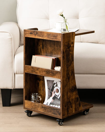 Giantex C Shaped End Table - Mobile 2-Tier Snack Side Table w/Back Storage Shelves