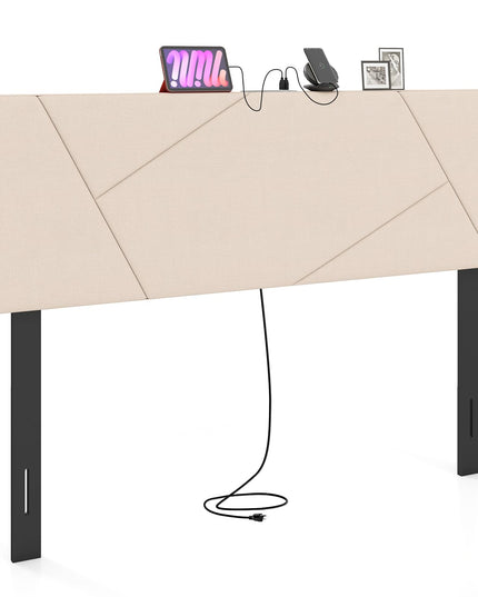 Giantex Headboard with Charging Station Queen/Full Size(Geometric Channel Tufting with Charging）