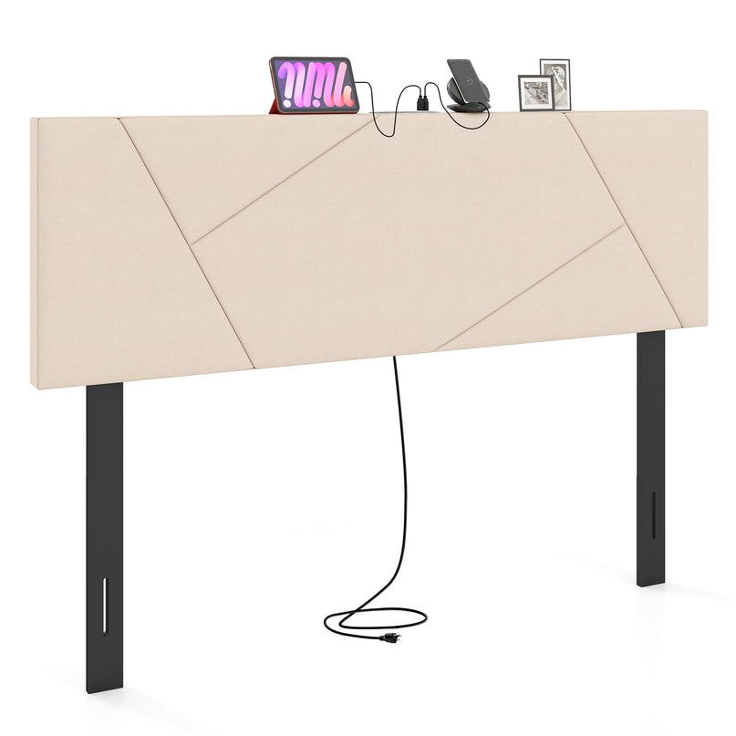 Tête de lit Giantex avec station de charge Grand lit/Double (Capitonnage géométrique canalisé avec station de charge)