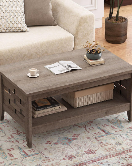 Giantex Farmhouse Coffee Table 2-Tier Center Table