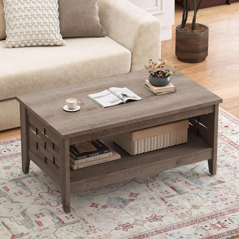 Giantex Farmhouse Coffee Table 2-Tier Center Table
