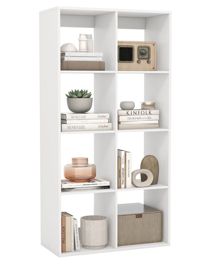 Giantex 8-Cube Bookcase, White Cubby Bookshelf w/Back Guardrail & Anti-Tipping Kits
