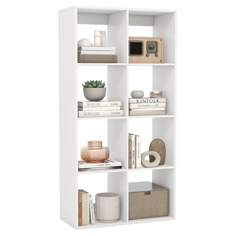 Giantex 8-Cube Bookcase, White Cubby Bookshelf w/Back Guardrail & Anti-Tipping Kits