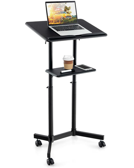 Giantex Mobile Laptop Podium, Height Adjustable Standing Desk with Storage Tray