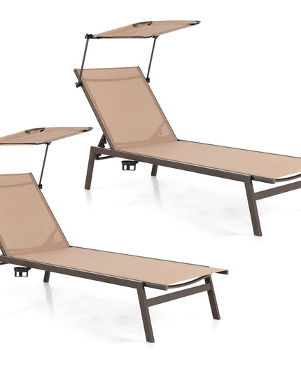 Outdoor Chaise Lounge Chair- Tanning Chair with Sunshade - Giantex