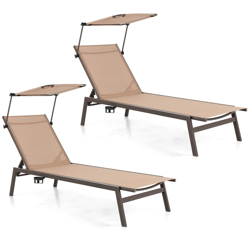 Outdoor Chaise Lounge Chair- Tanning Chair with Sunshade - Giantex